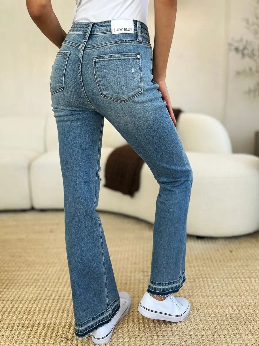 Judy Blue Full Size Mid Rise Destroyed Hem Distressed Jeans - Love Salve